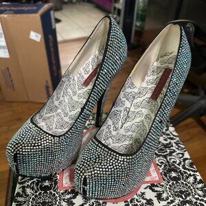 Gorgeous iridescent rhinestone Bordello Teeze Pumps Sz 8. Surprisingly comfy!